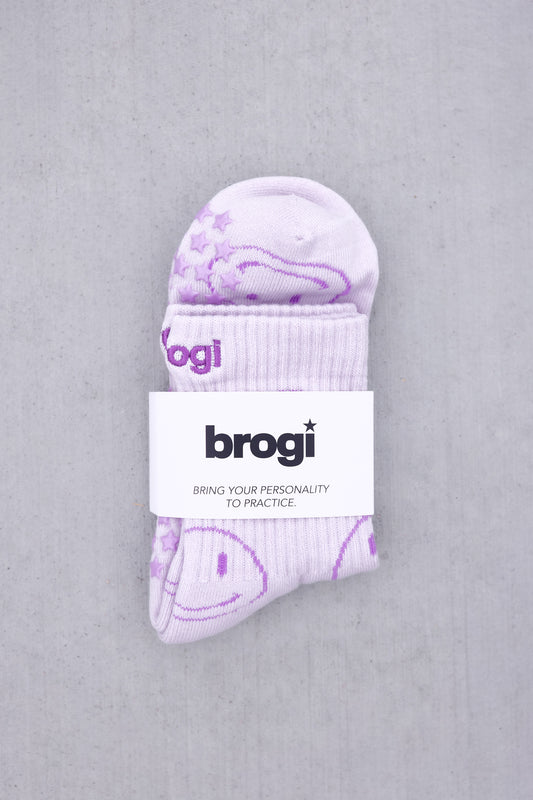 Smiley Grip Socks - Lavender Size M/L - Brogi Yoga