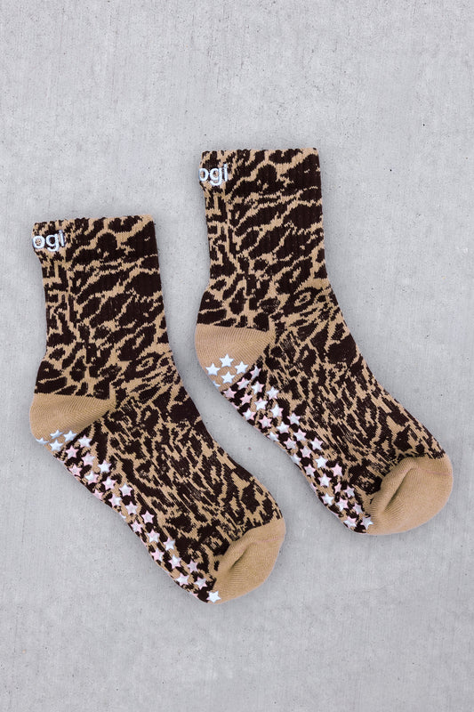 Leopard Grip Socks - Brown M/L - Brogi Yoga