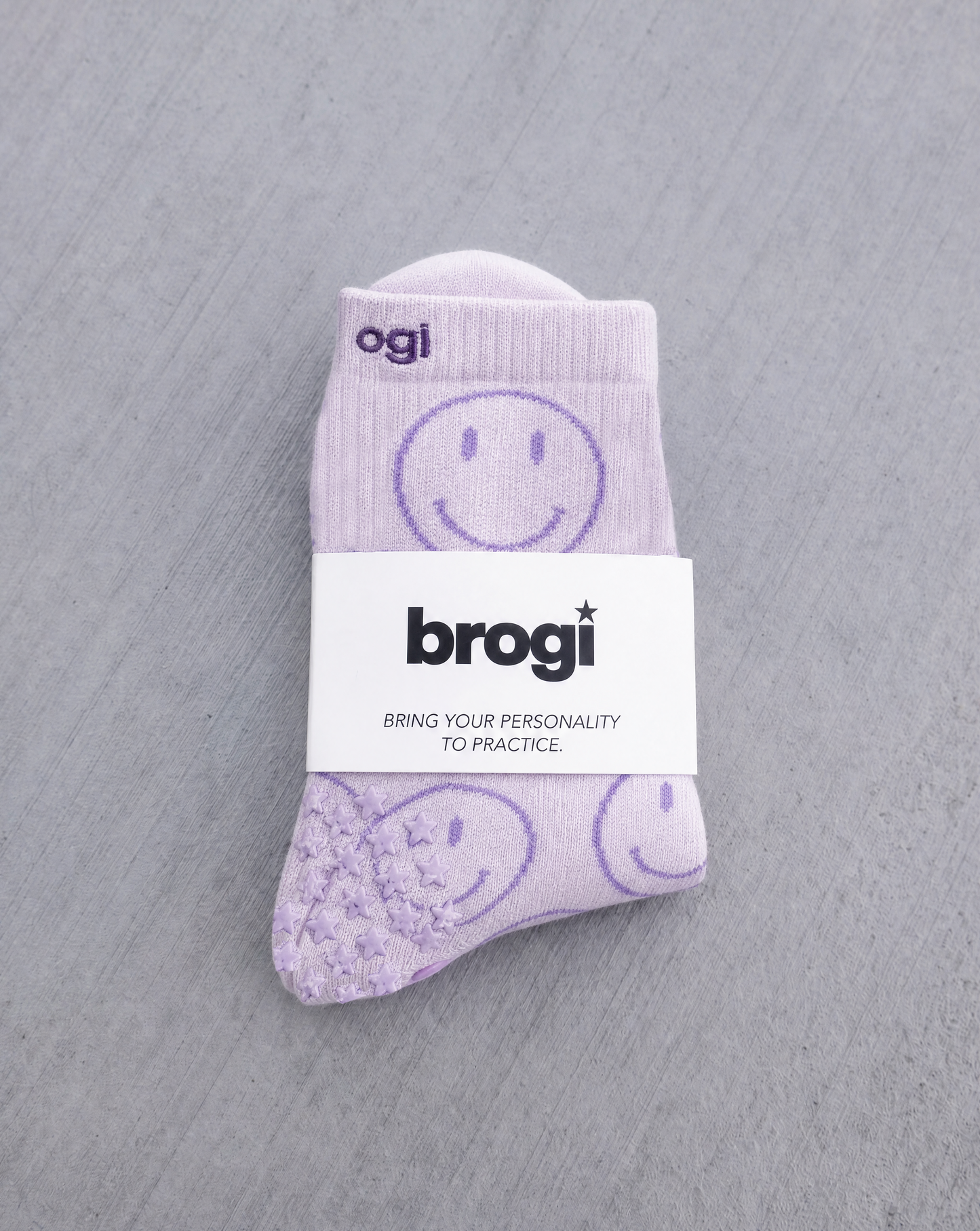 Smiley Grip Socks - Lavender Size M/L - Brogi Yoga