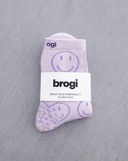 Smiley Grip Socks - Lavender Size M/L - Brogi Yoga